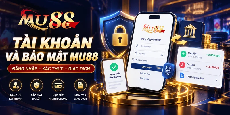 Các chức năng tài khoản MU88 gồm đăng nhập, bảo mật và kiểm tra giao dịch